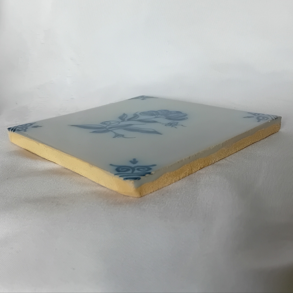 Antique Delft Blue Handpainted Floral Ceramic Tile 5" - Picture 3 of 7